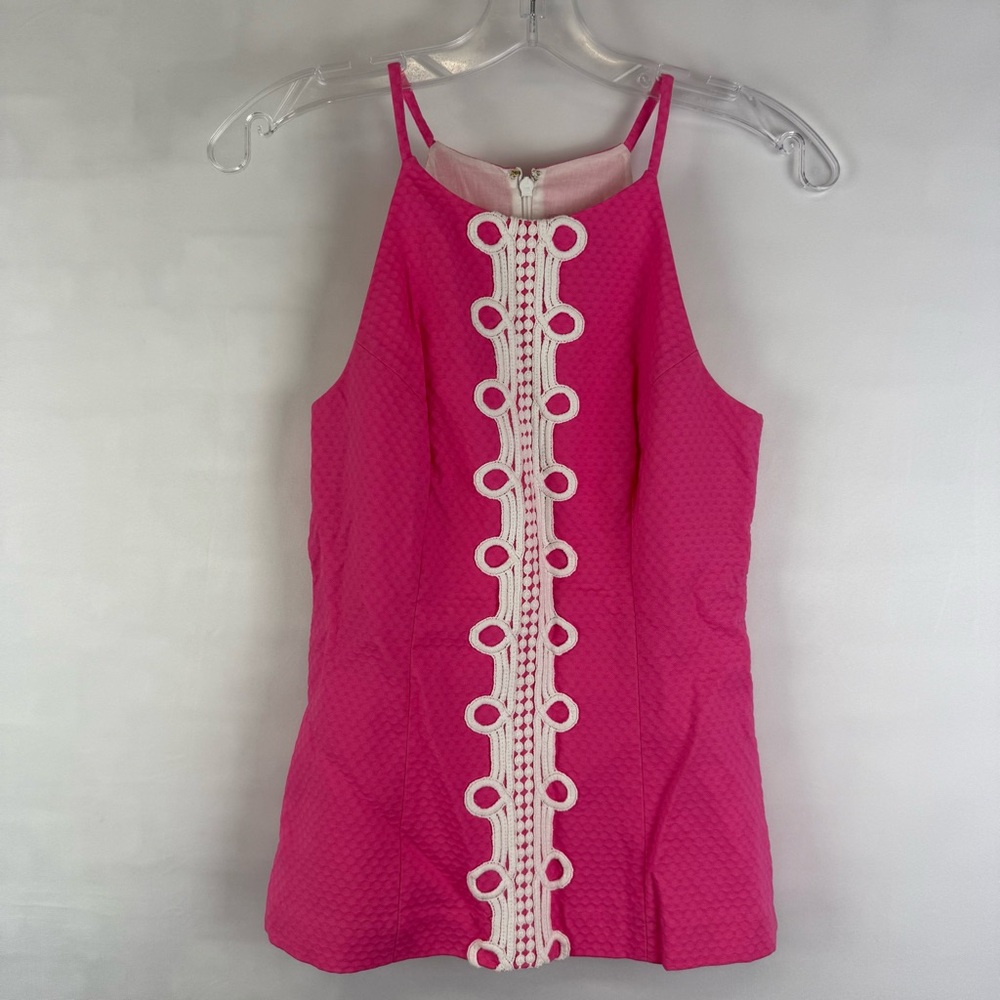 Lilly Pulitzer Annabelle Halter Top Hotty Pink Size 0 Women’s 100% Cotton